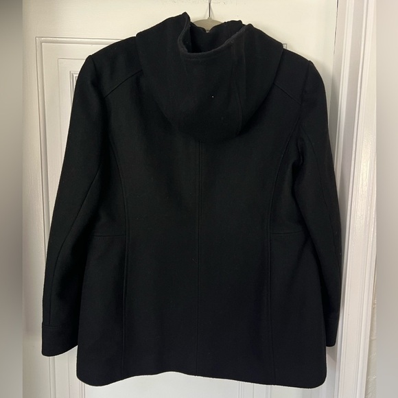 London Fog Wool Blend Hooded Coat Jacket Women’s L Black Zip Front Winter - Picture 10 of 10